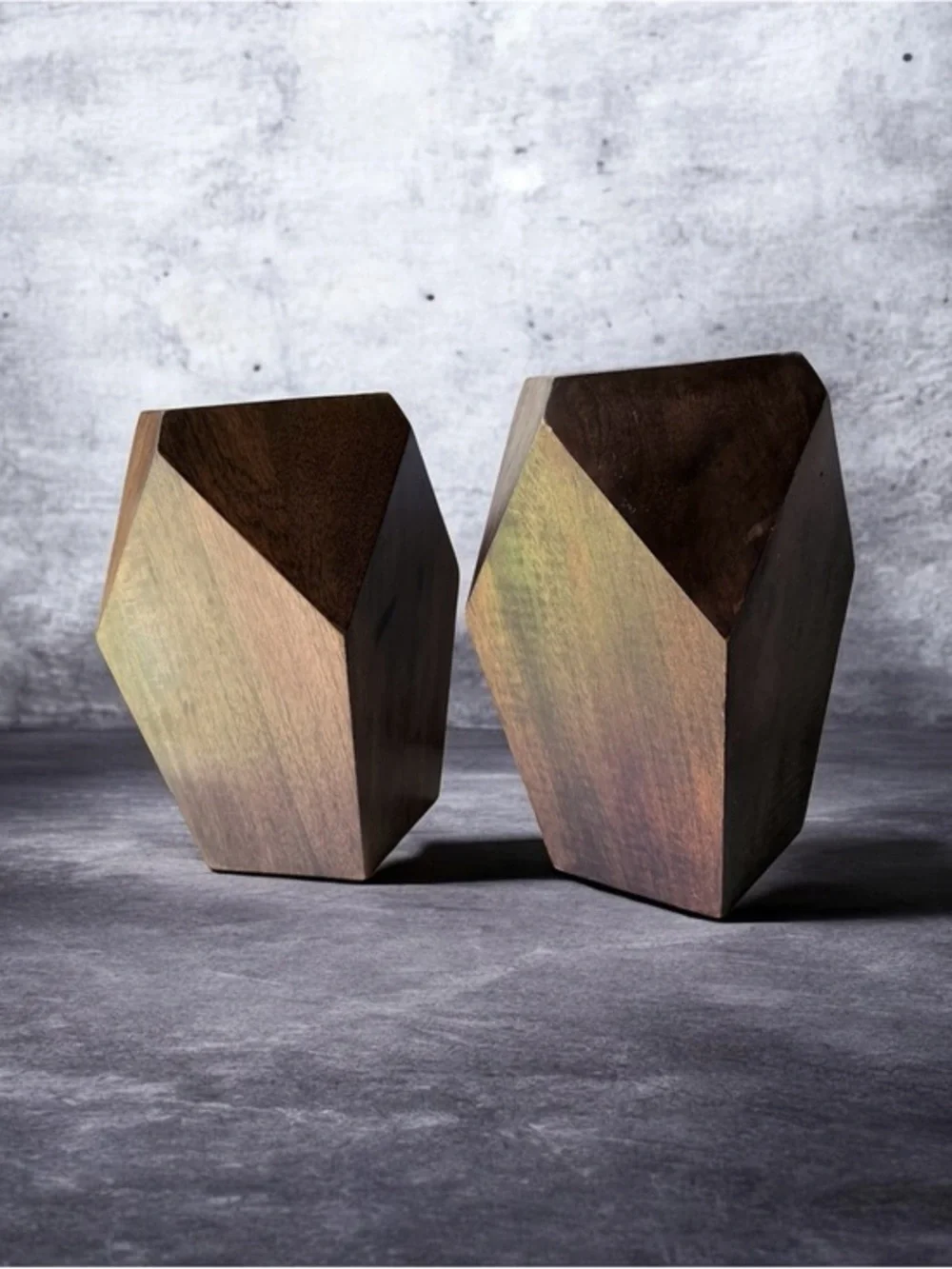 Handcrafted Geometric Wooden vase planter set of 2